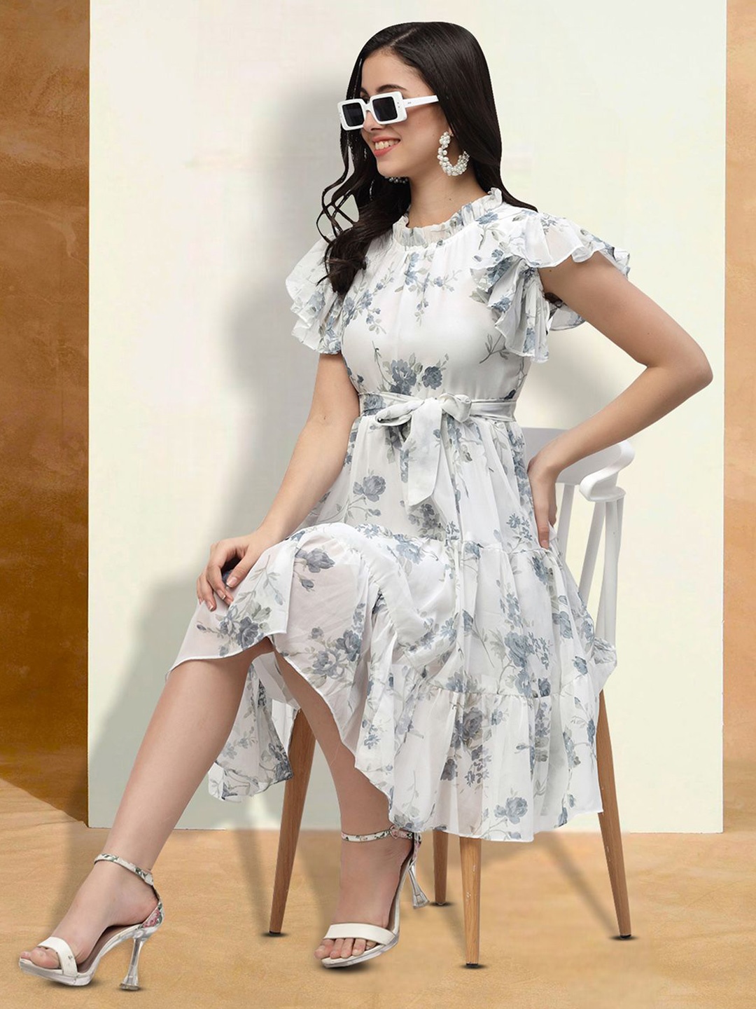 

Moda Rapido Floral Print Applique Fit & Flare Dress, White