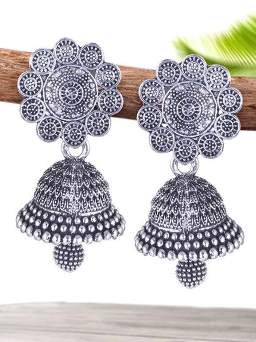 

DIVASTRI Set Of 5 Silver-Plated Dome Shaped Oxidised Jhumkas