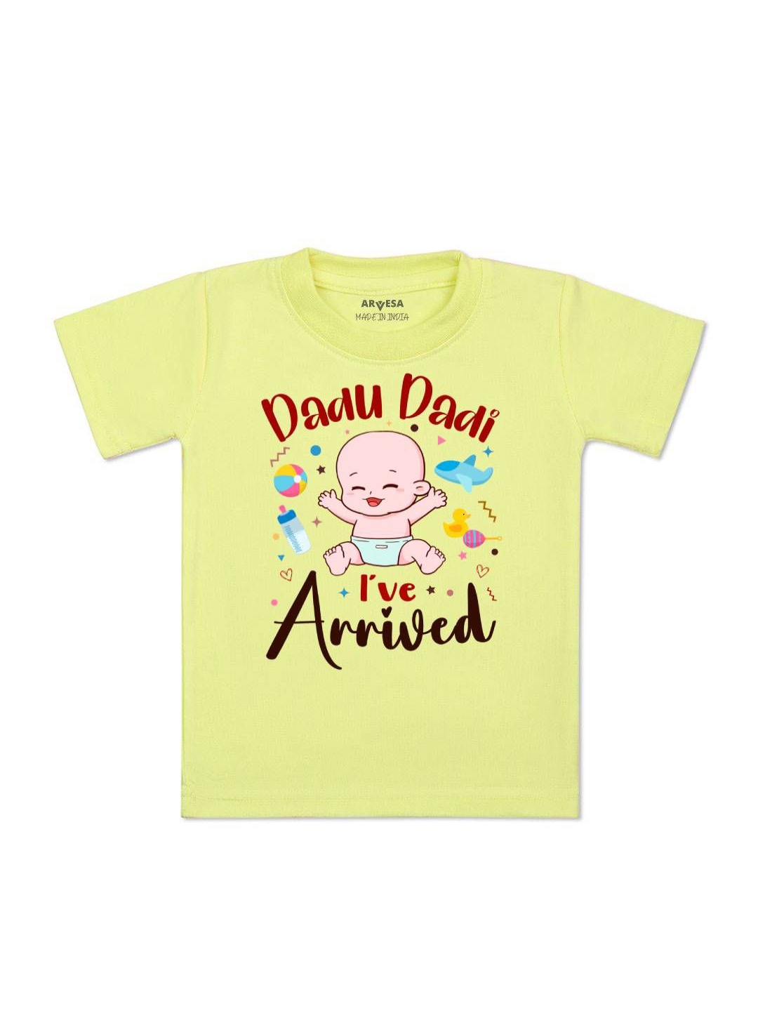 

Arvesa Kids Dada Dadi I Have Arrived Printed Tshirt, Yellow
