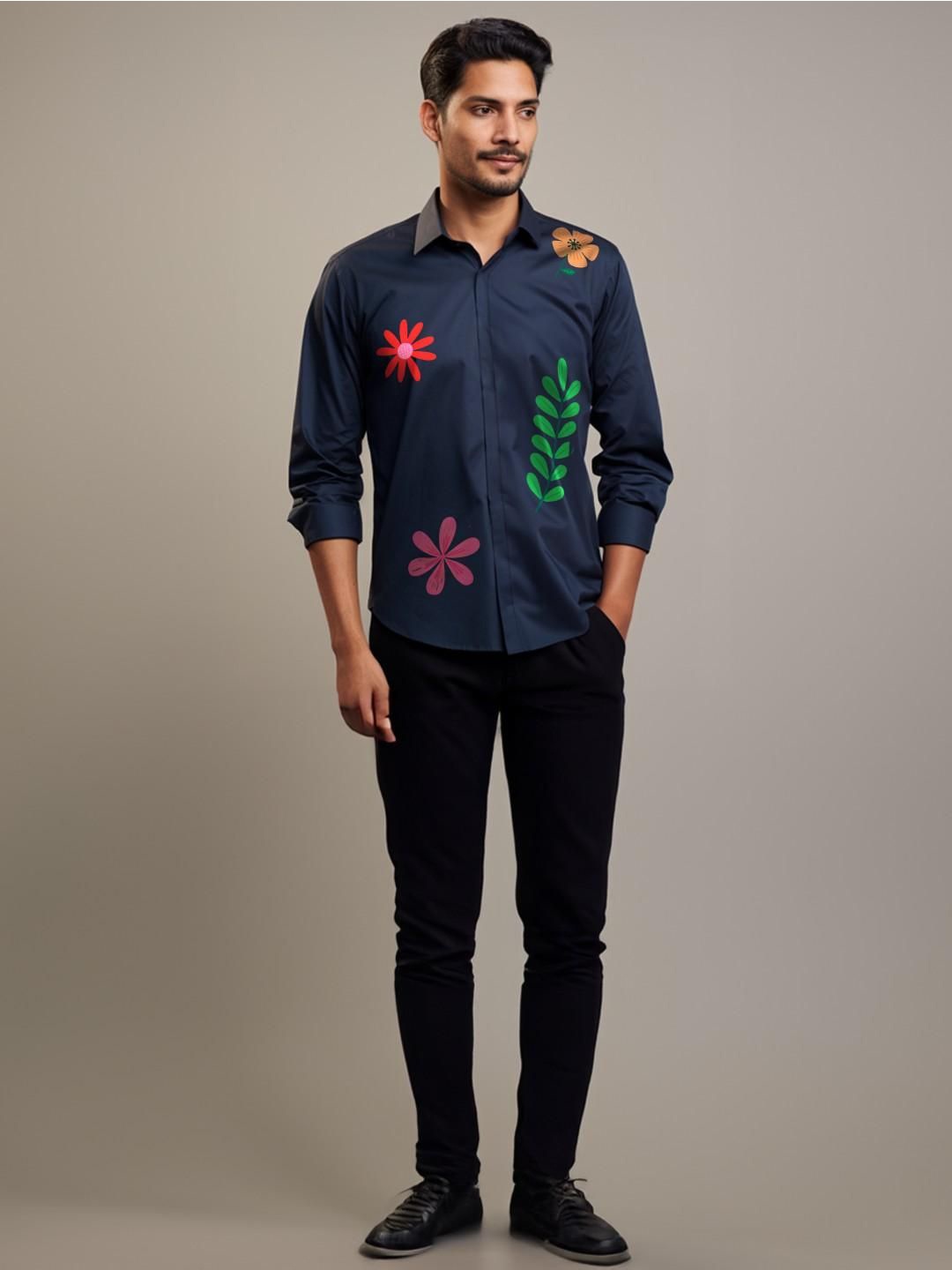 

HE SPOKE Men Smart Tailored Fit Floral Opaque Printed Casual Shirt, Navy blue