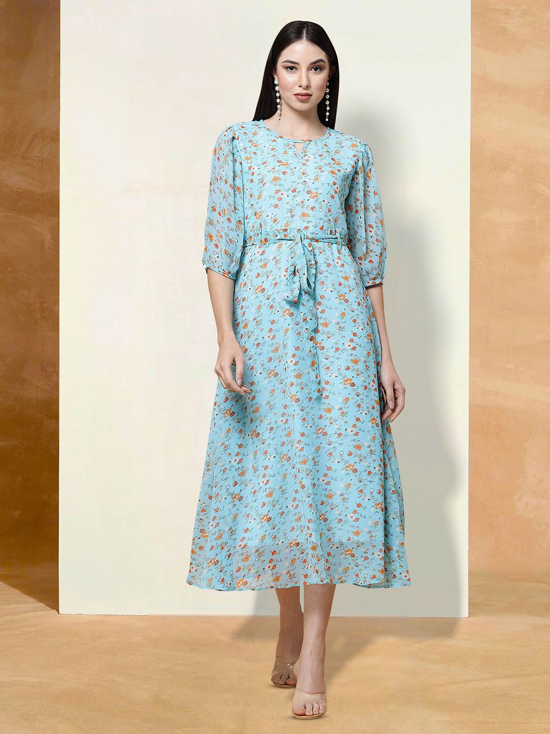 

Moda Rapido Floral Print Applique Fit & Flare Dress, Blue