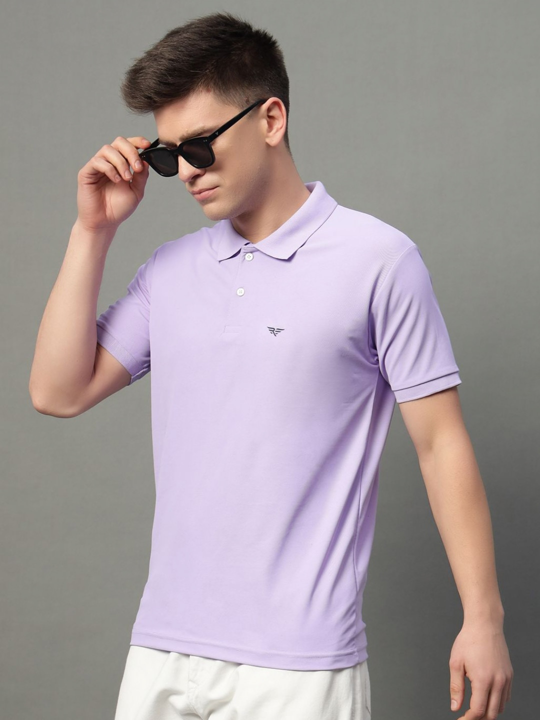 

XYRIS Men Polo Collar Raw Edge T-shirt, Lavender