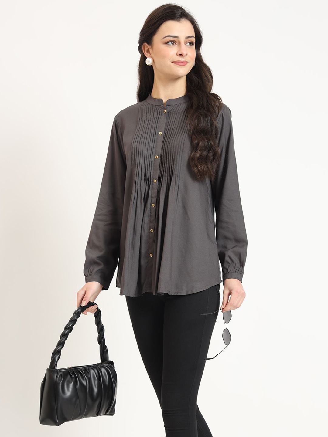 

BAESD Women Mandarin Collar Top, Grey
