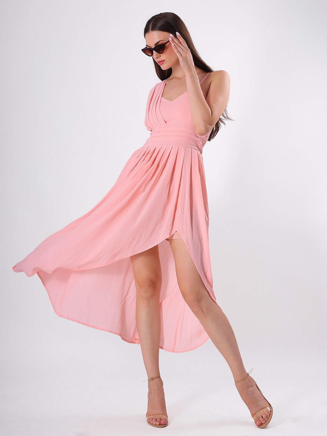 

clobug Crepe A-Line Midi Dress, Pink