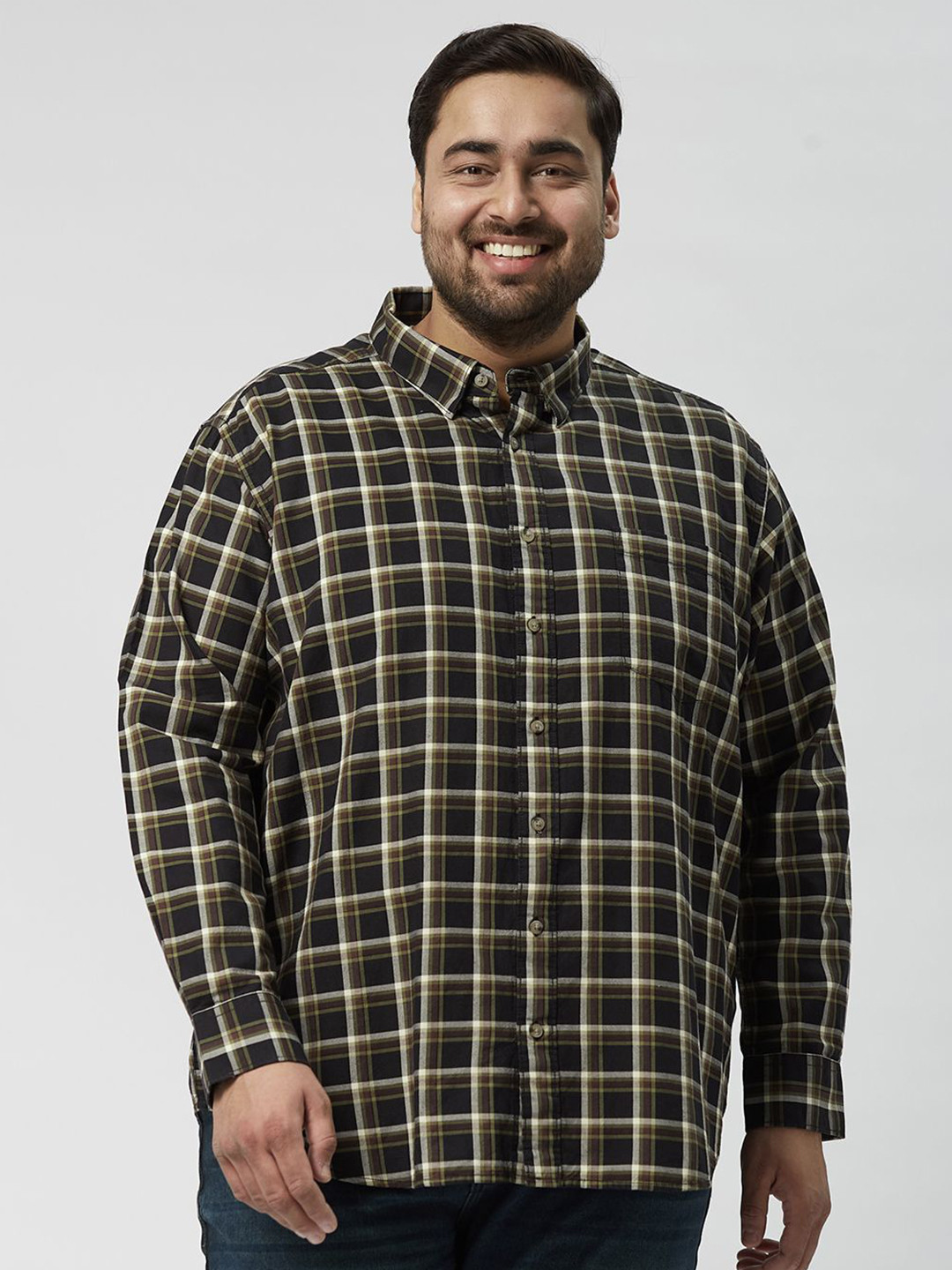 

Big Hello - The Plus Life Men Comfort Tartan Checks Opaque Checked Casual Shirt, Olive