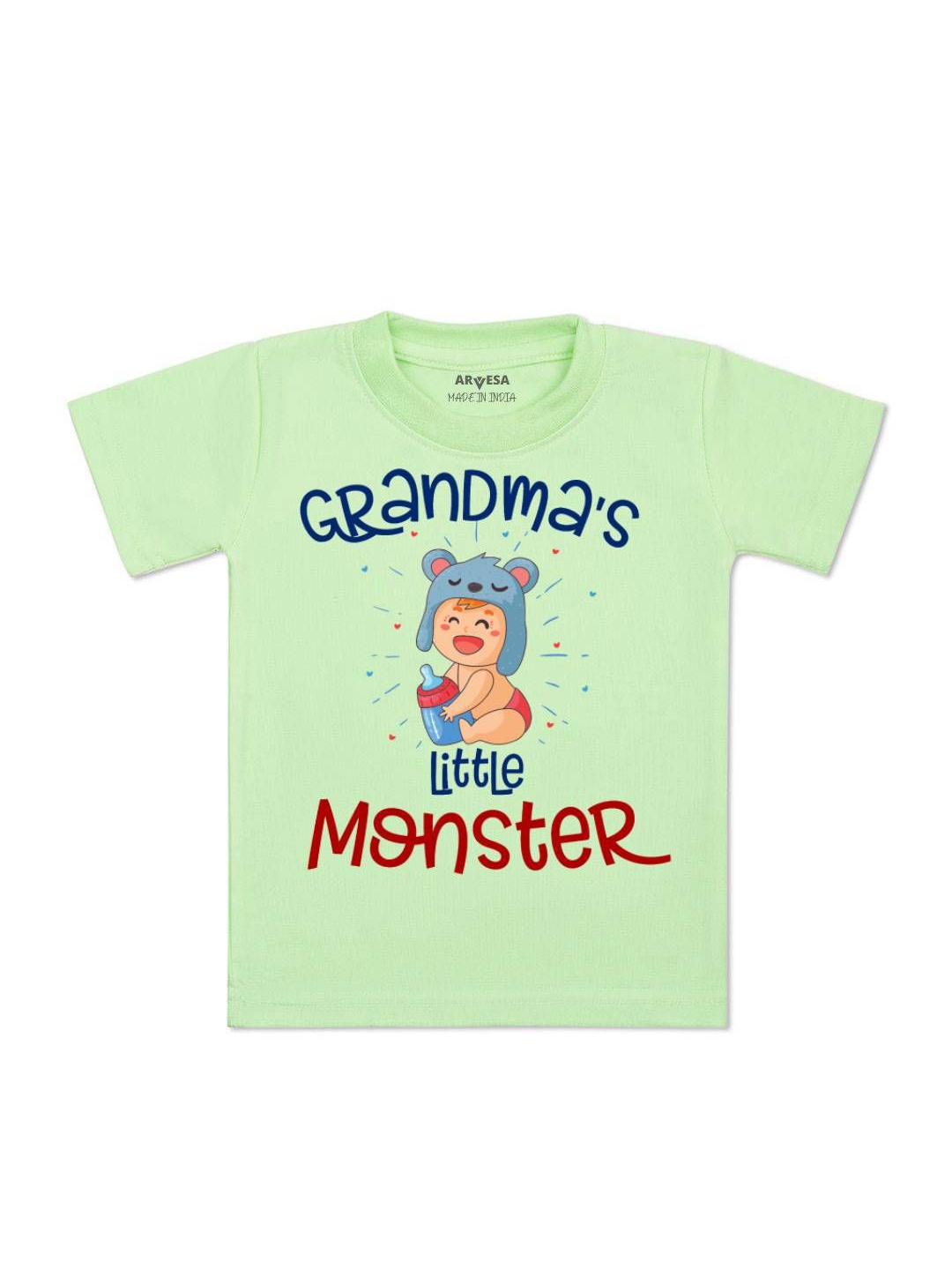 

Arvesa Kids Grandma Little Monster Printed Tshirt, Green