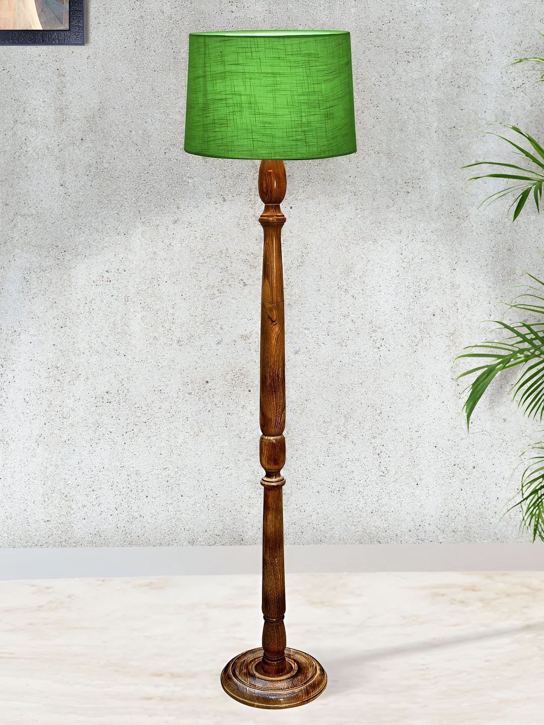 

Homesake Rustic Green & Brown Wooden Cylinder Shaped Floor Lamp With Shade