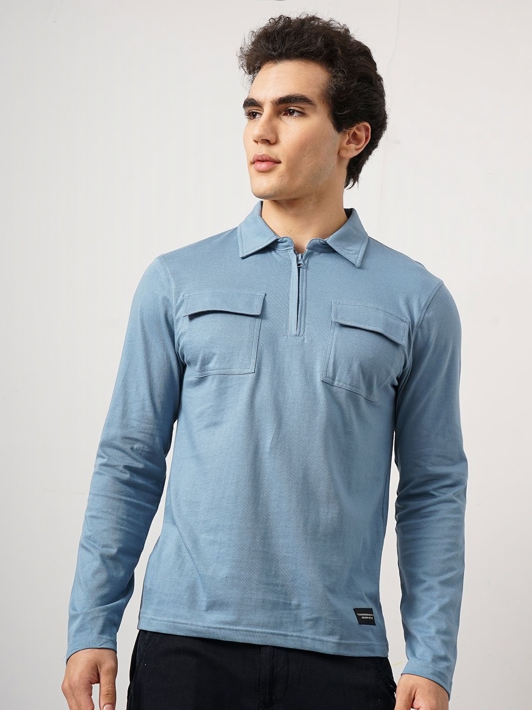 

Genoa Men Polo Collar Pure Cotton Pockets Slim Fit T-shirt, Blue