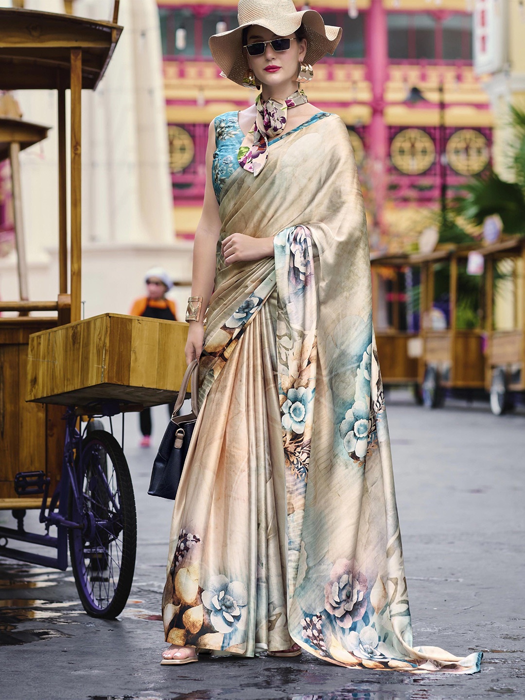 

MAHALASA Pure Crepe Designer Saree, Beige