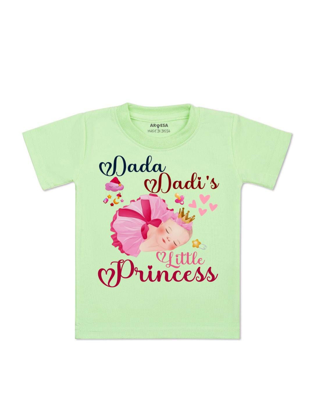 

Arvesa Kids Dada Dadi Little Princess Printed Tshirt, Green