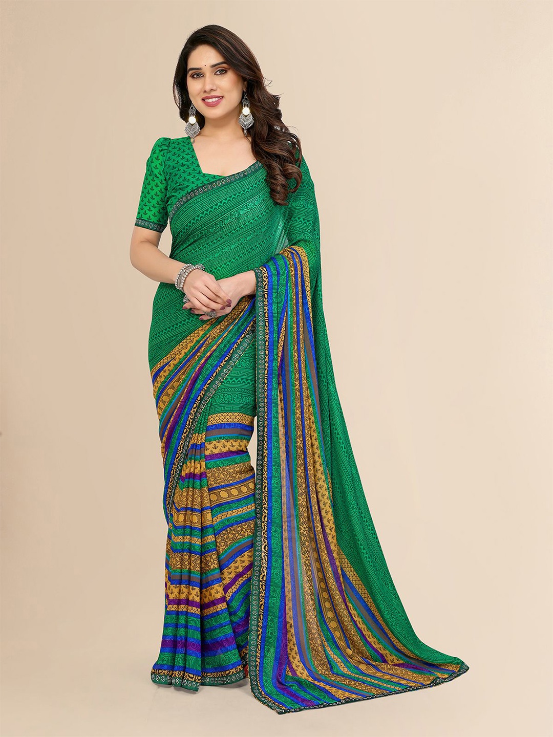 

Moda Rapido Floral Printed Saree, Green