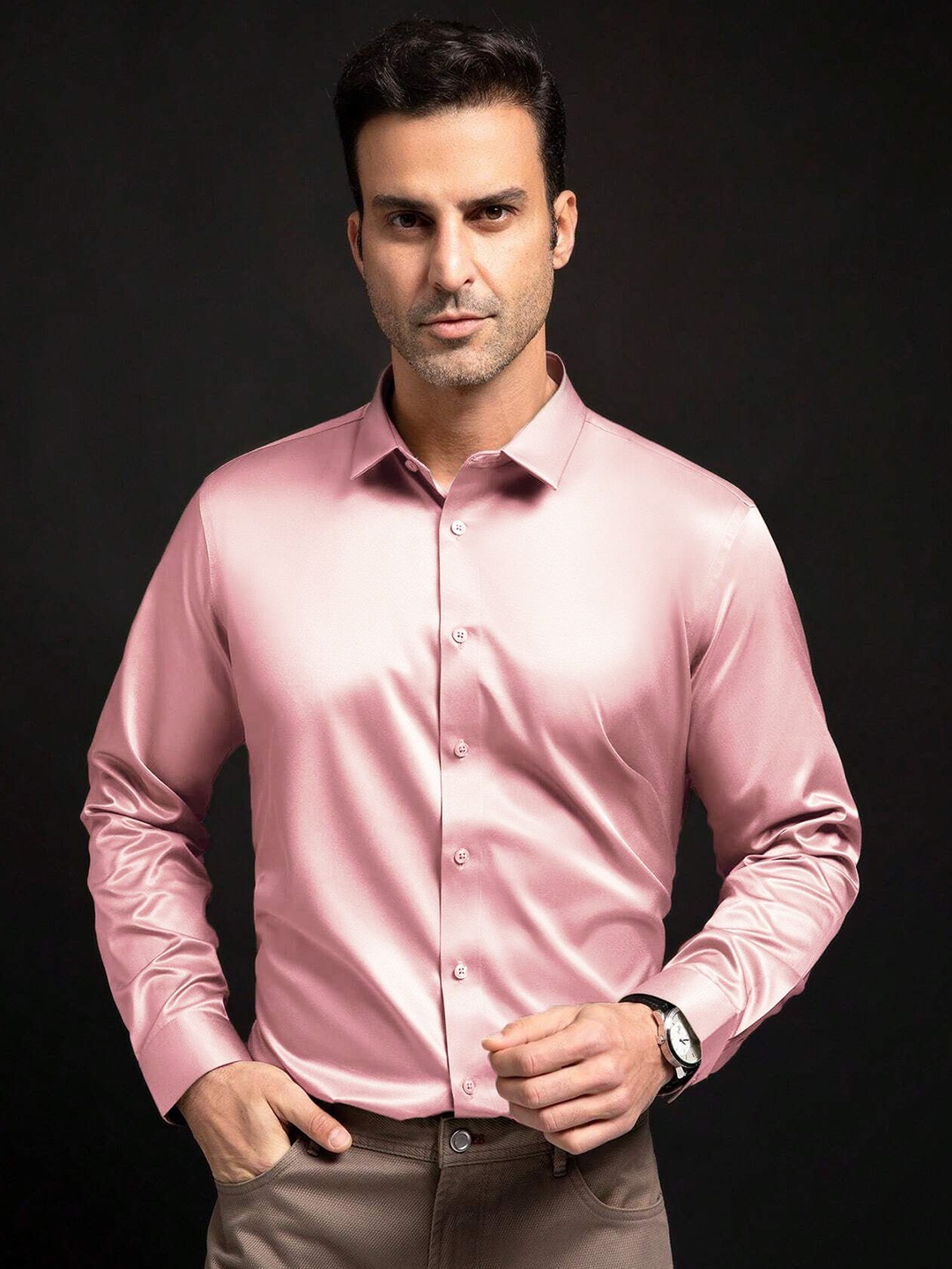 

SOLSTICE Men Comfort Opaque Party Shirt, Rose gold