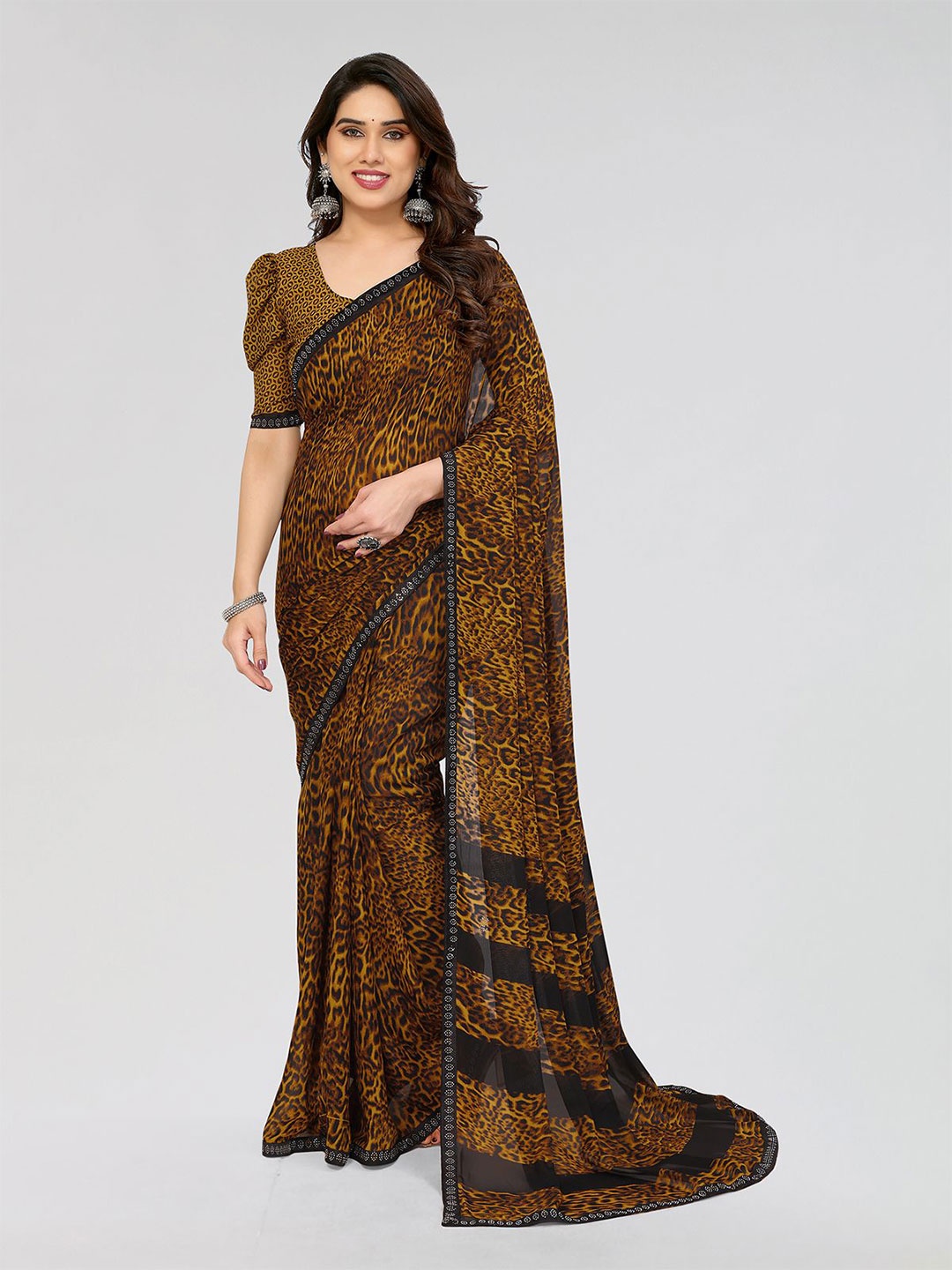 

Moda Rapido Animal Skin Printed Beads and Stones Saree, Yellow