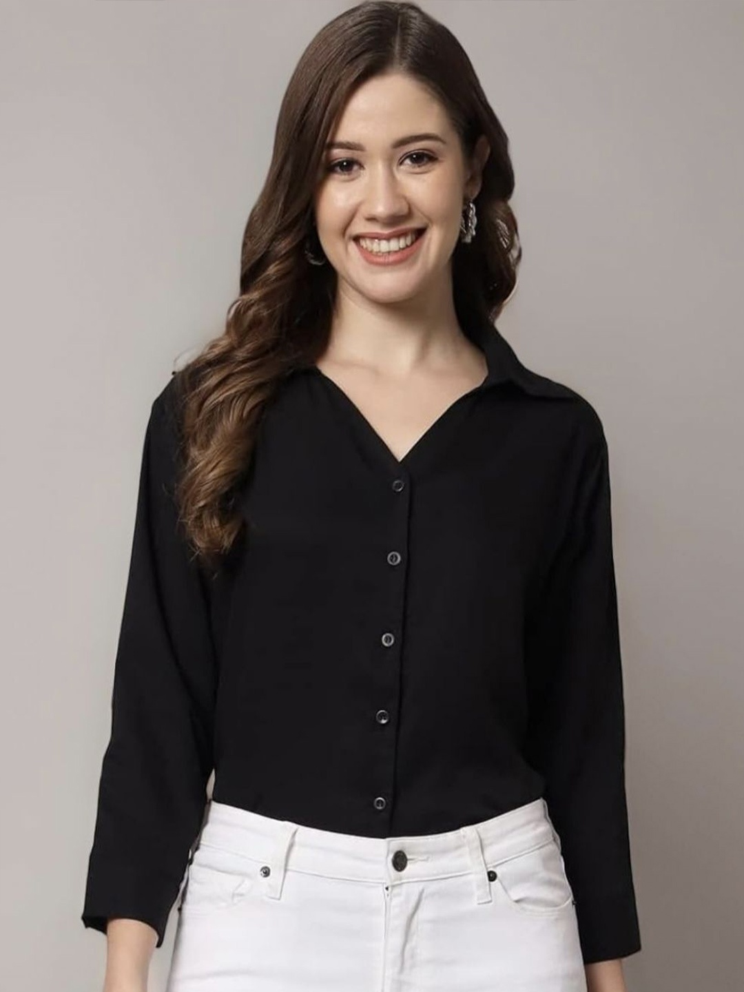 

HELLO DESIGN Women Opaque Casual Shirt, Black