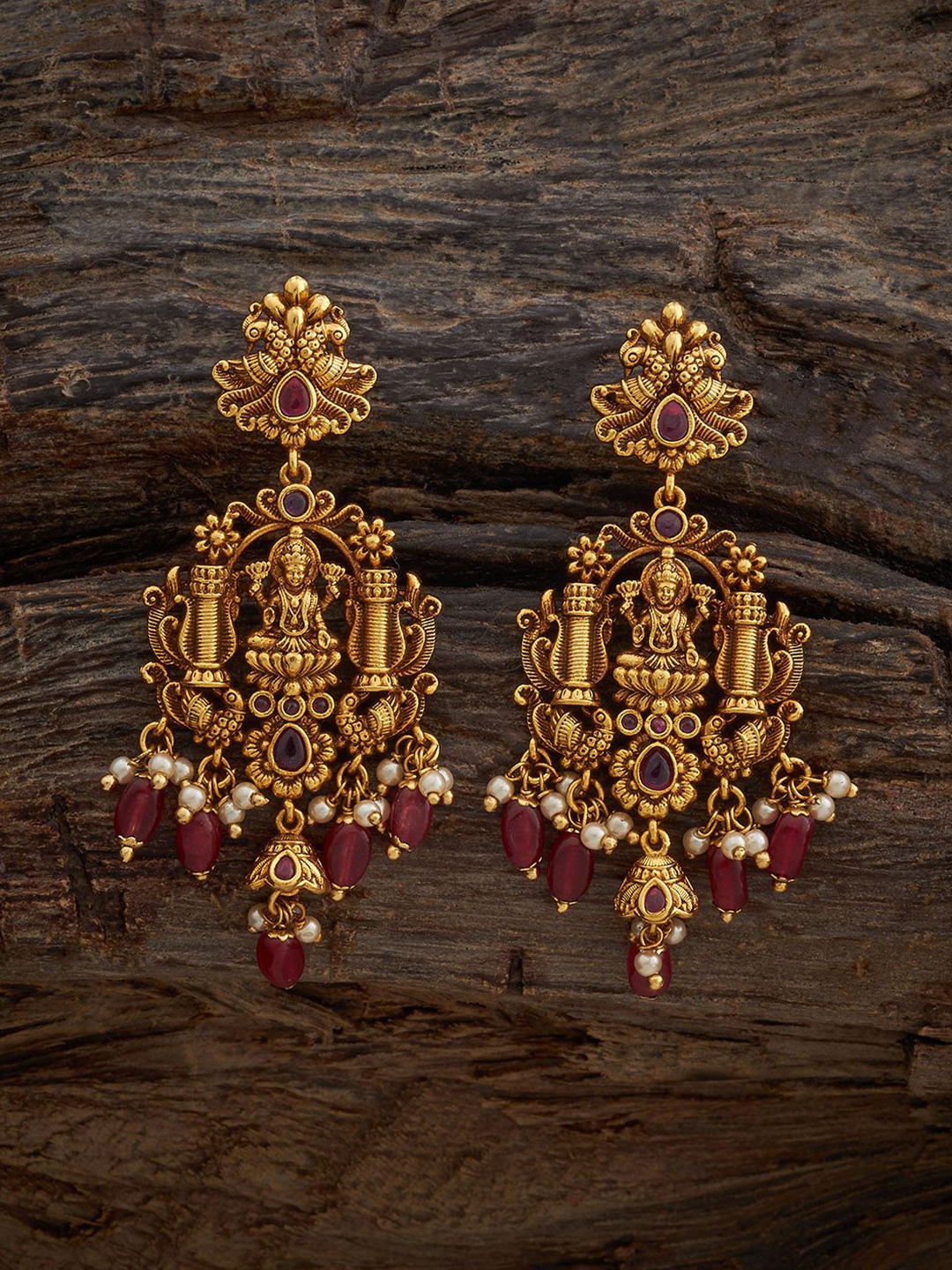 

Kushal's Fashion Jewellery Gold-Toned Contemporary Pearls Antique Drop Earrings
