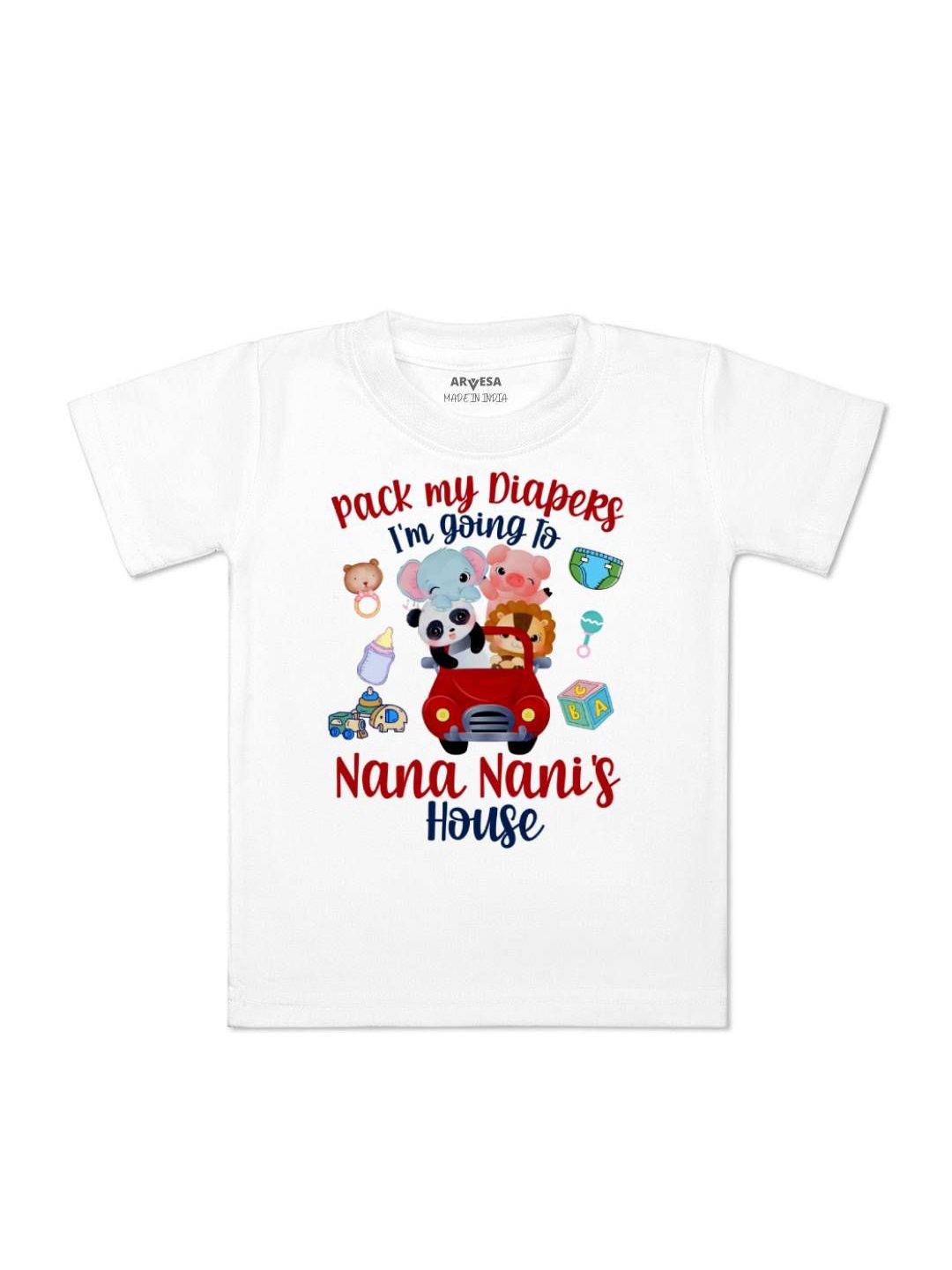 

Arvesa Kids I Am Going To Nana Nani House Printed Tshirt, White
