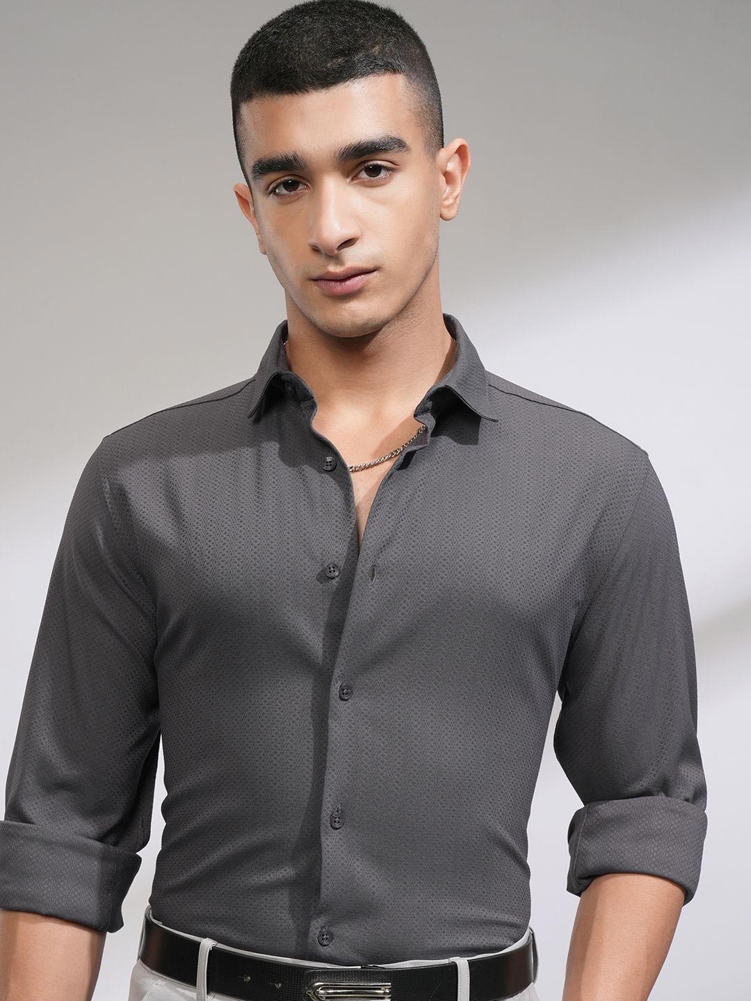 

HIGHLANDER Men Slim Fit Opaque Casual Shirt, Grey