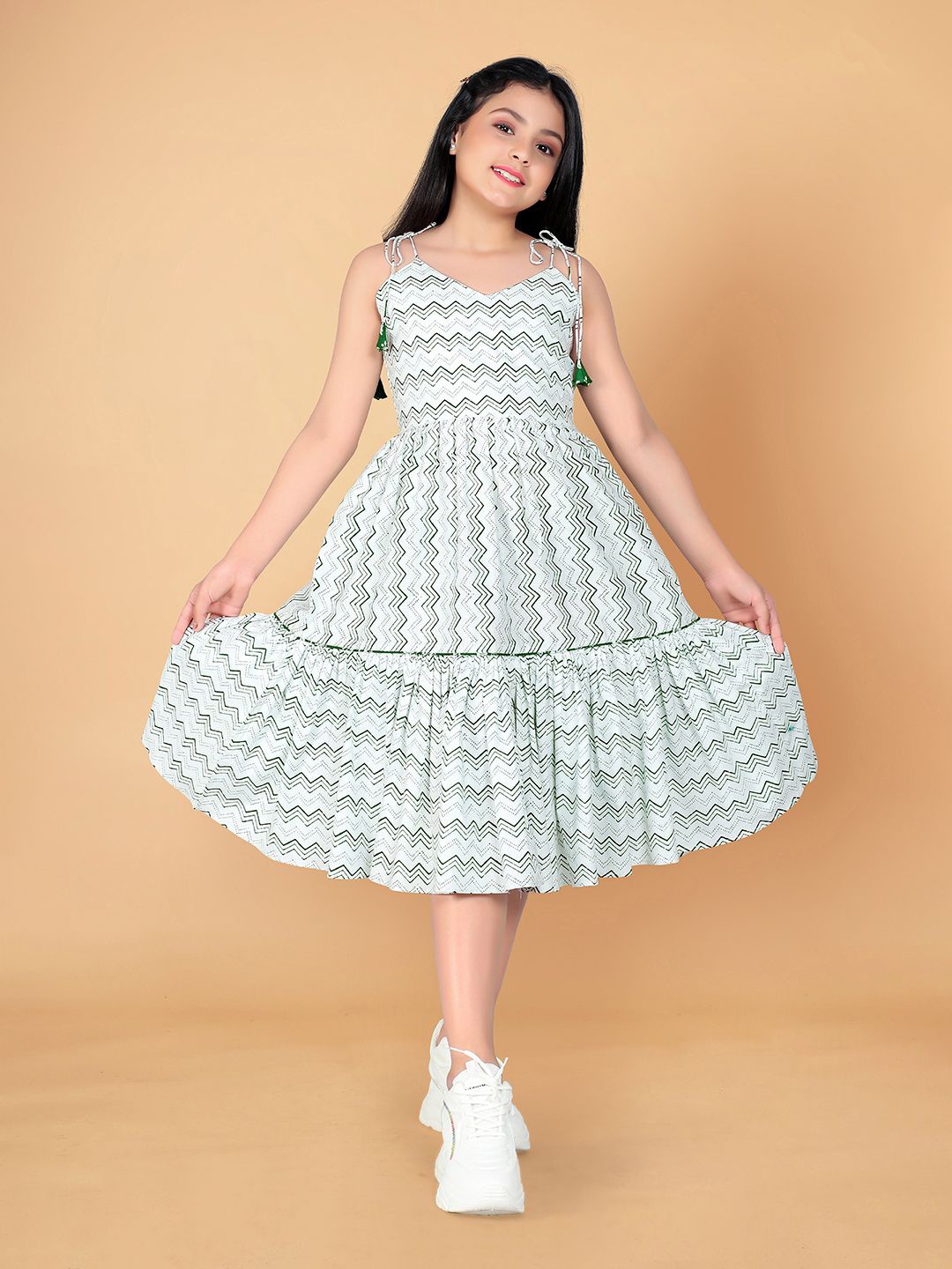 

YK Print Fit & Flare Midi Dress, White