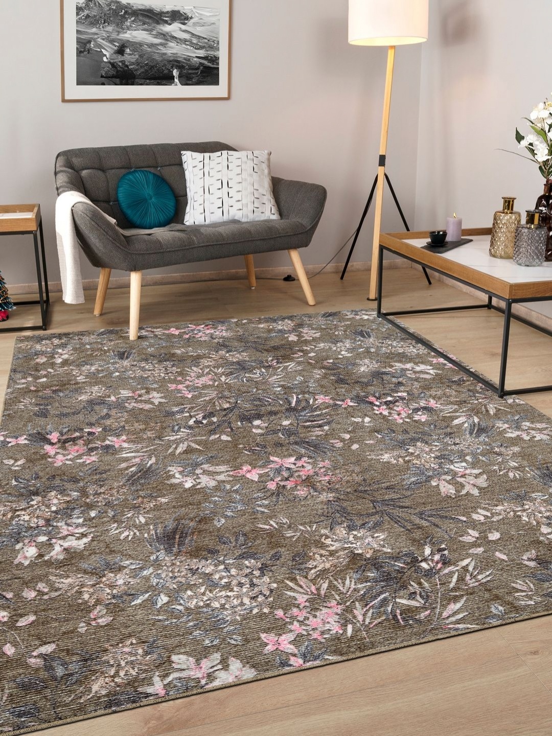 

Kaleen India Green & Pink Floral Printed Anti-Skid Carpet