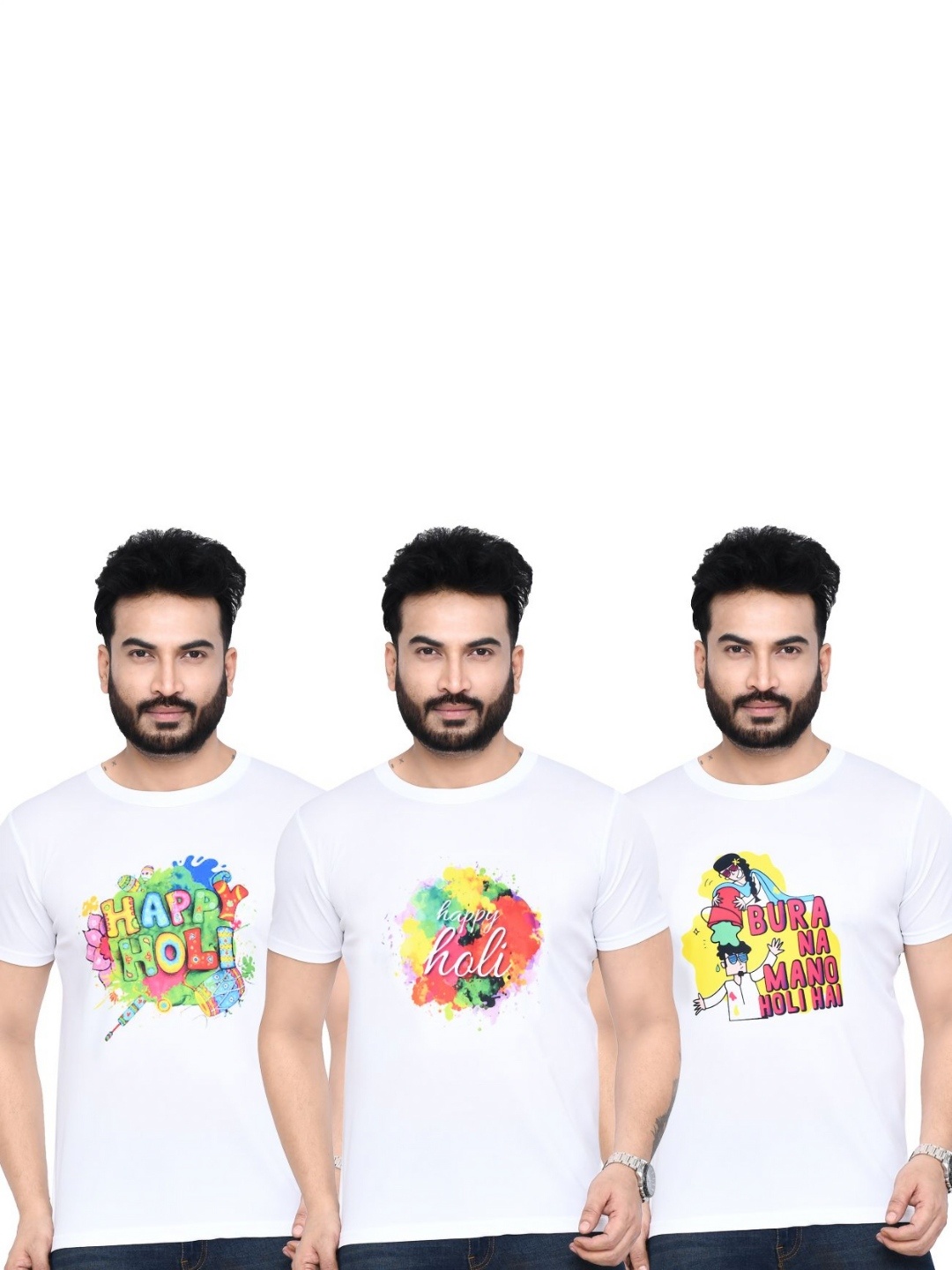 

RAPL Men 3 Printed Applique T-shirt, White