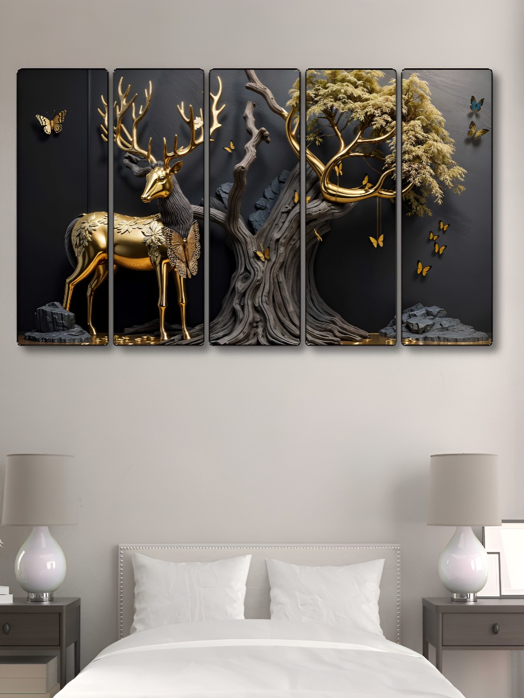 

Myntra Elegant Homes Black & Gold-Toned 5 Pieces Wooden Deer Wall Art