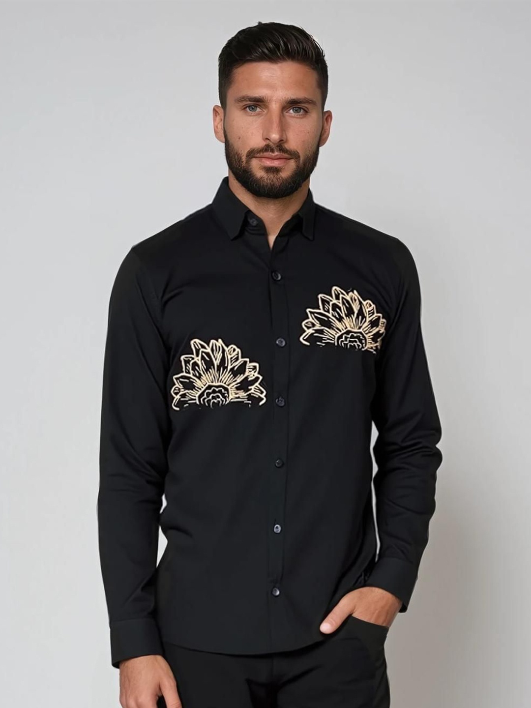 

HE SPOKE Men Smart Tailored Fit Floral Opaque Printed Casual Shirt, Black