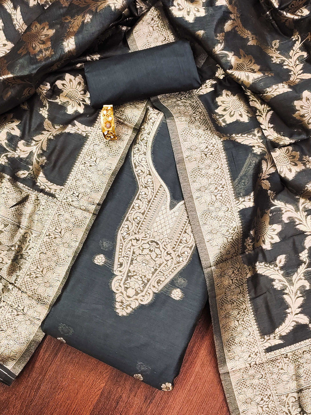 

SAINOOR Floral Woven Design Cotton Unstitched Dress Material, Grey