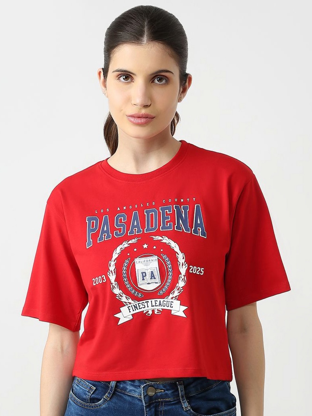 

Kraus Jeans Women Typography Printed Slim Fit T-shirt, Red