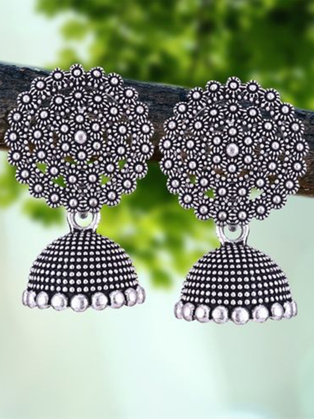 

DIVASTRI Set of 5 Silver-Plated Oxidized Dome Shaped Jhumkas