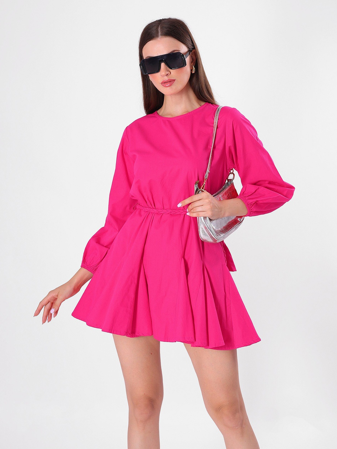 

clobug Puff Sleeve A-Line Mini Dress, Pink