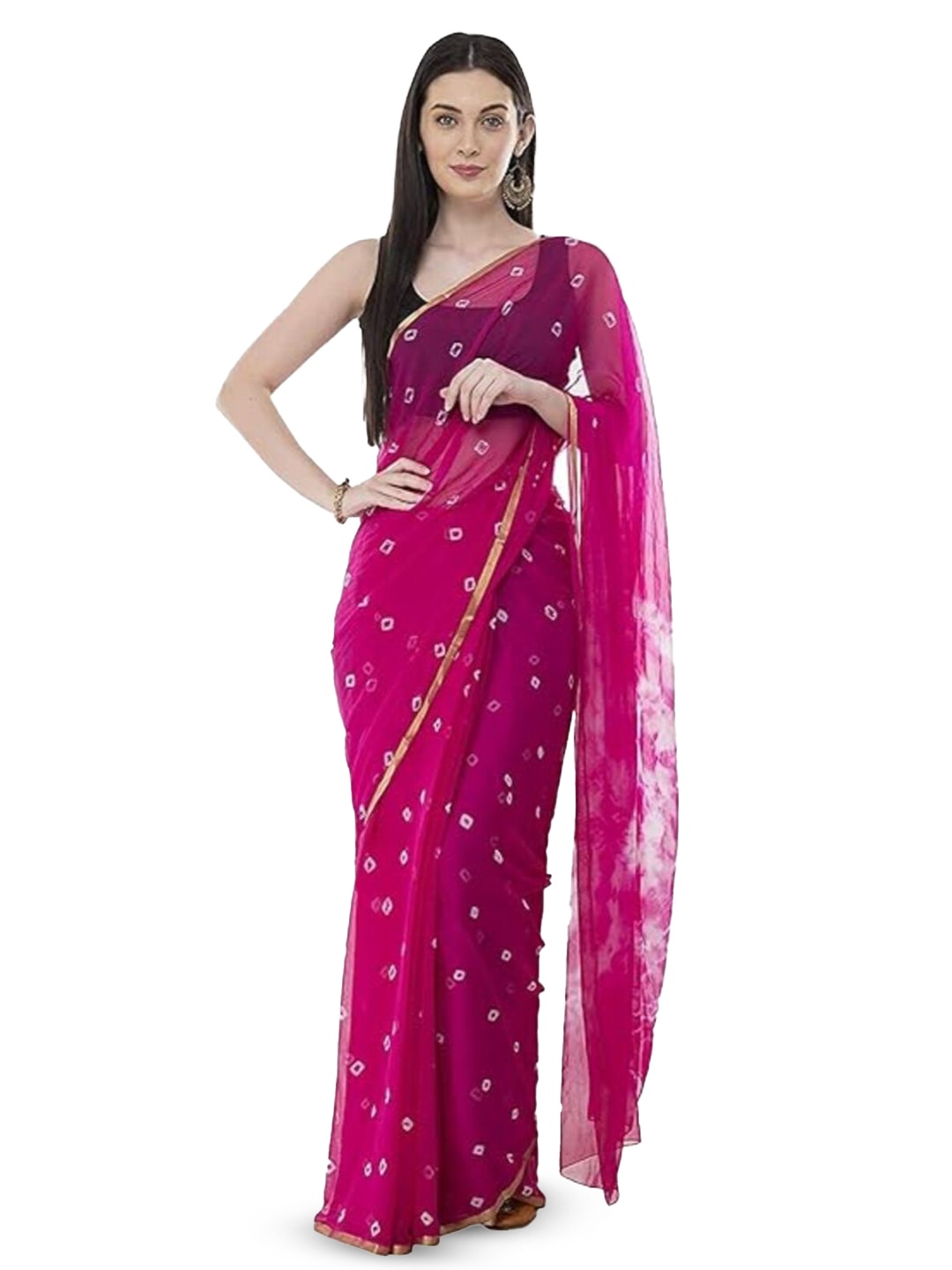 

DURGA EMPORIO Embellished Zari Pure Chiffon Bandhani Saree, Magenta