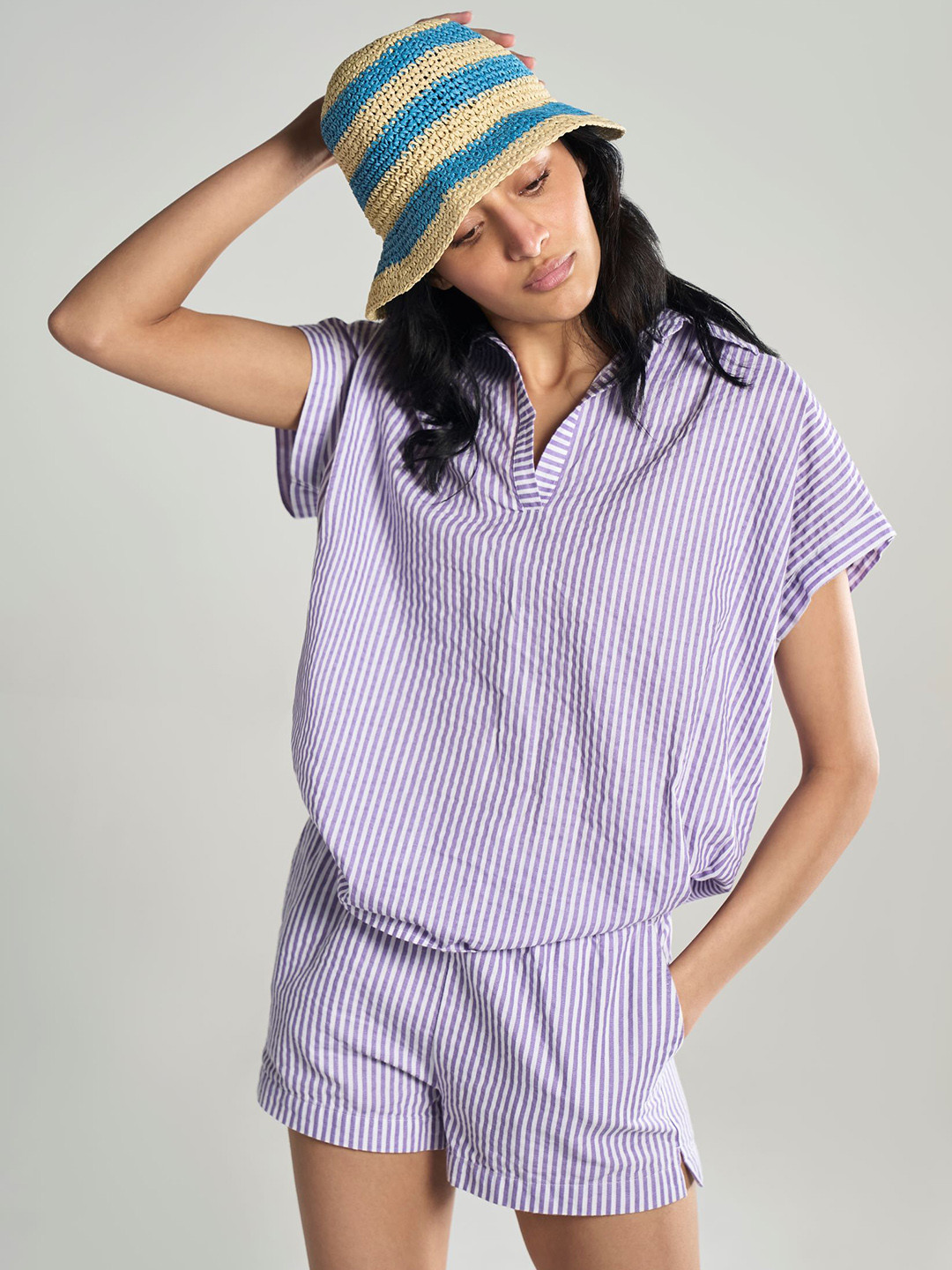 

Terra Luna Women Striped Slim Fit Technology Shorts, Purple