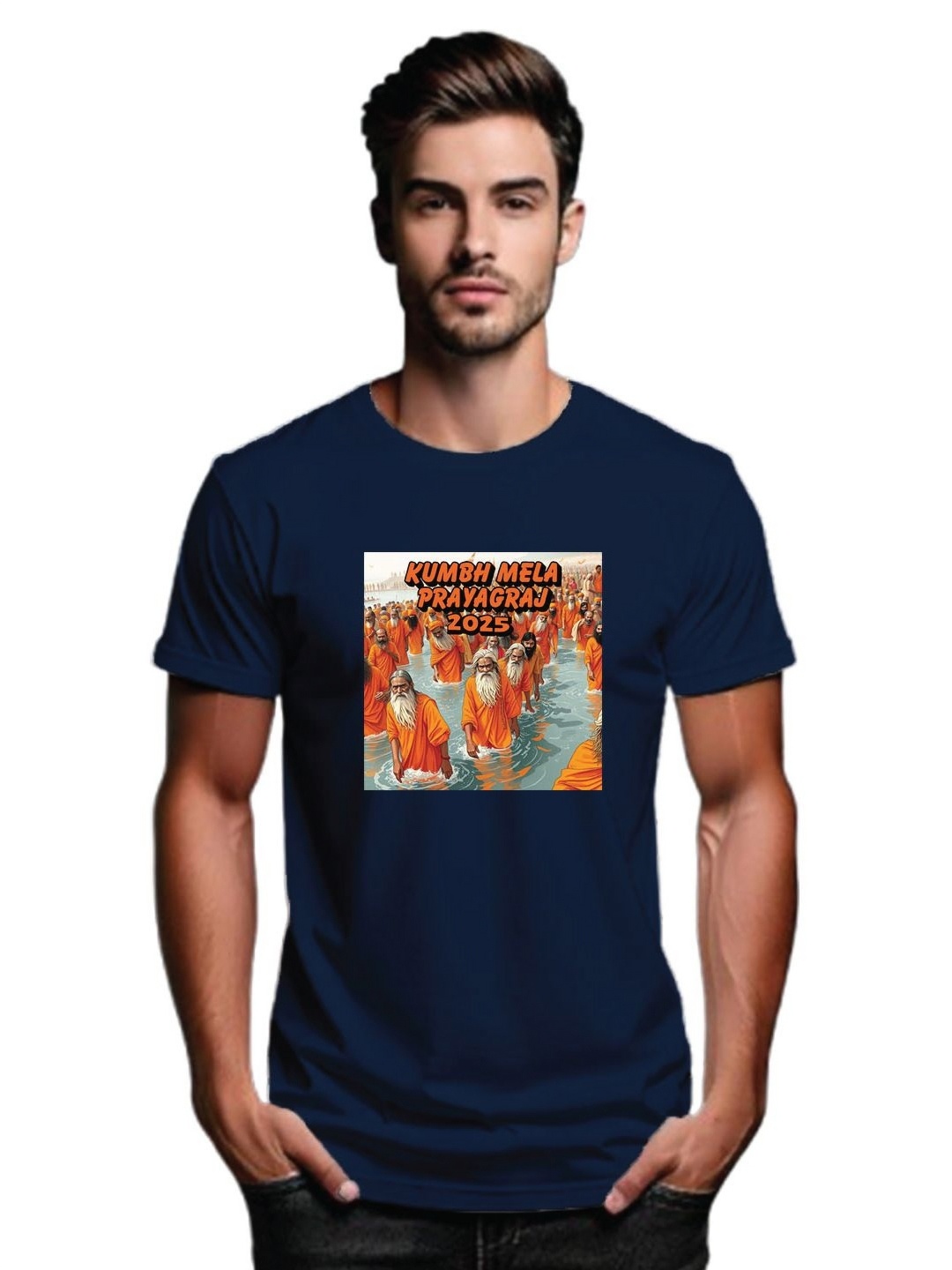 

Tantra Men Printed Applique T-shirt, Navy blue