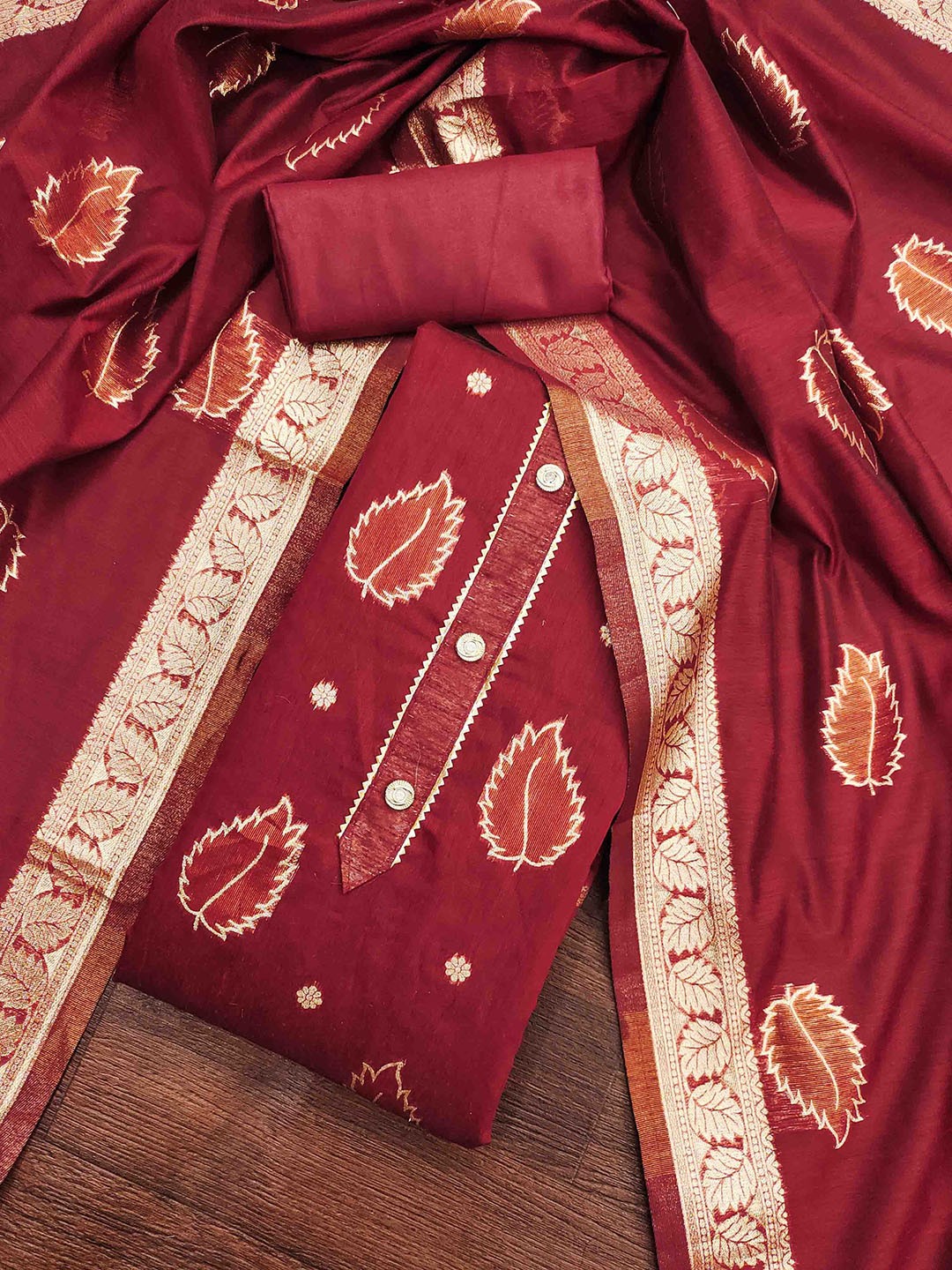 

KALINI Unstitched Dress Material, Maroon