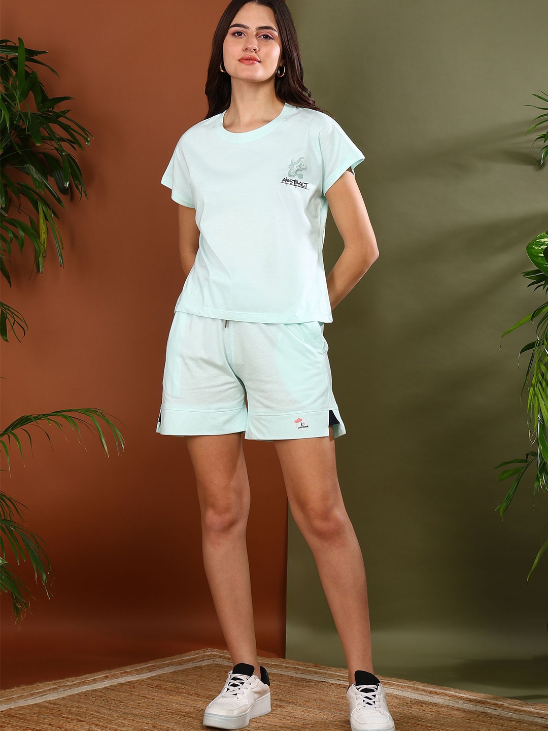 

KALINI Pure Cotton Round Neck T-Shirt & Shorts Co-ords, White