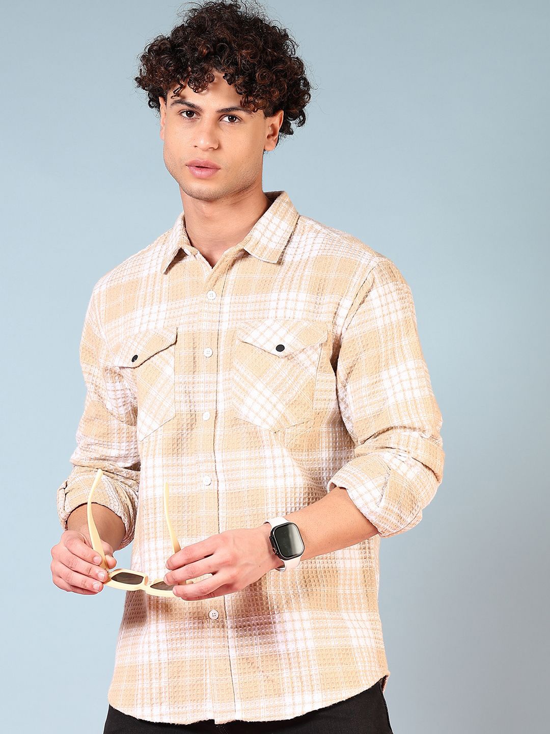

V-Mart Men Tartan Checks Opaque Checked Casual Shirt, Beige