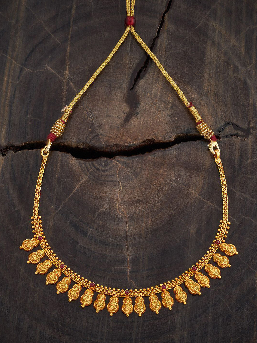 

Kushal's Fashion Jewellery 92.5 Sterling Silver Gold-Plated Stone Studded Temple Necklace