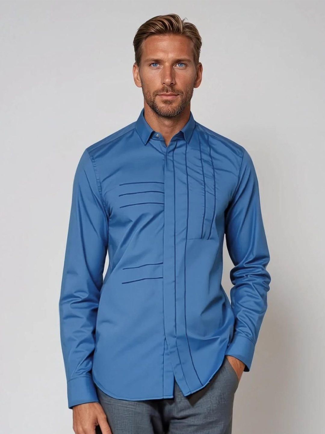 

HE SPOKE Men Smart Tailored Fit Opaque Casual Shirt, Blue