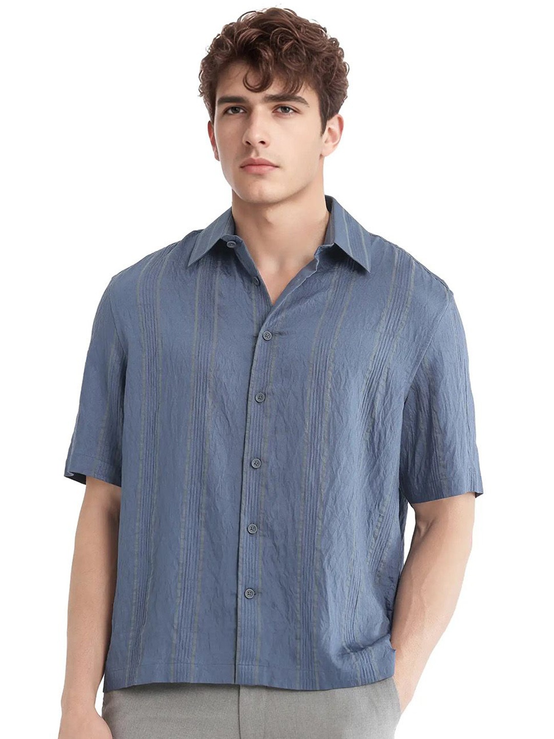 

RARE RABBIT Men Comfort Opaque Striped Casual Shirt, Blue