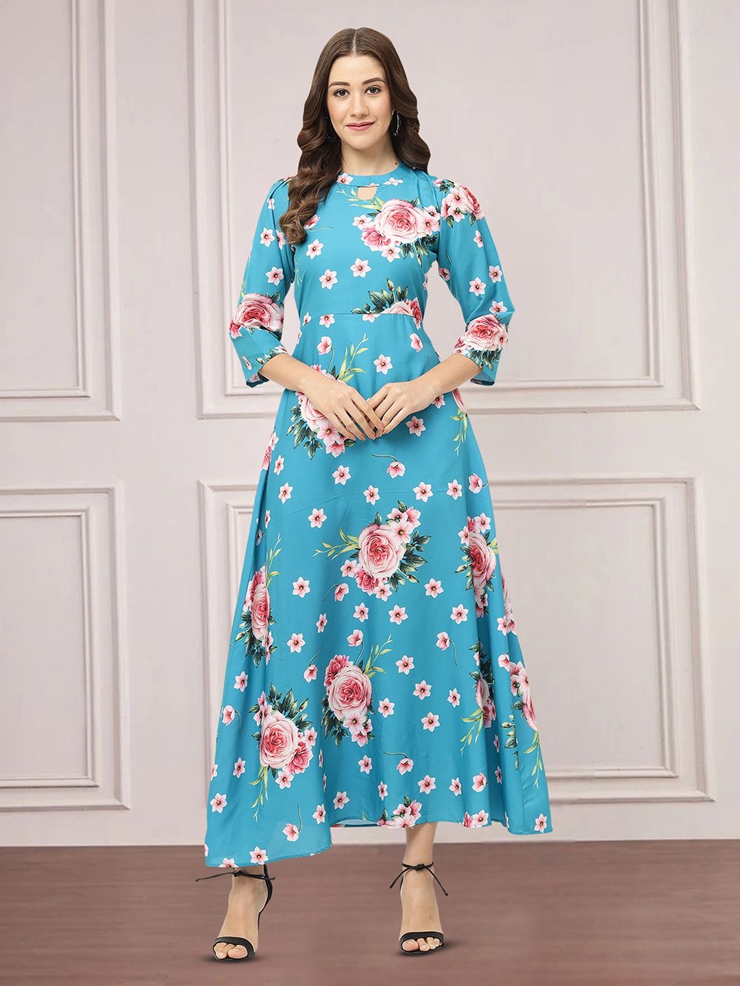 

Moda Rapido Floral Print Applique Fit & Flare Dress, Blue