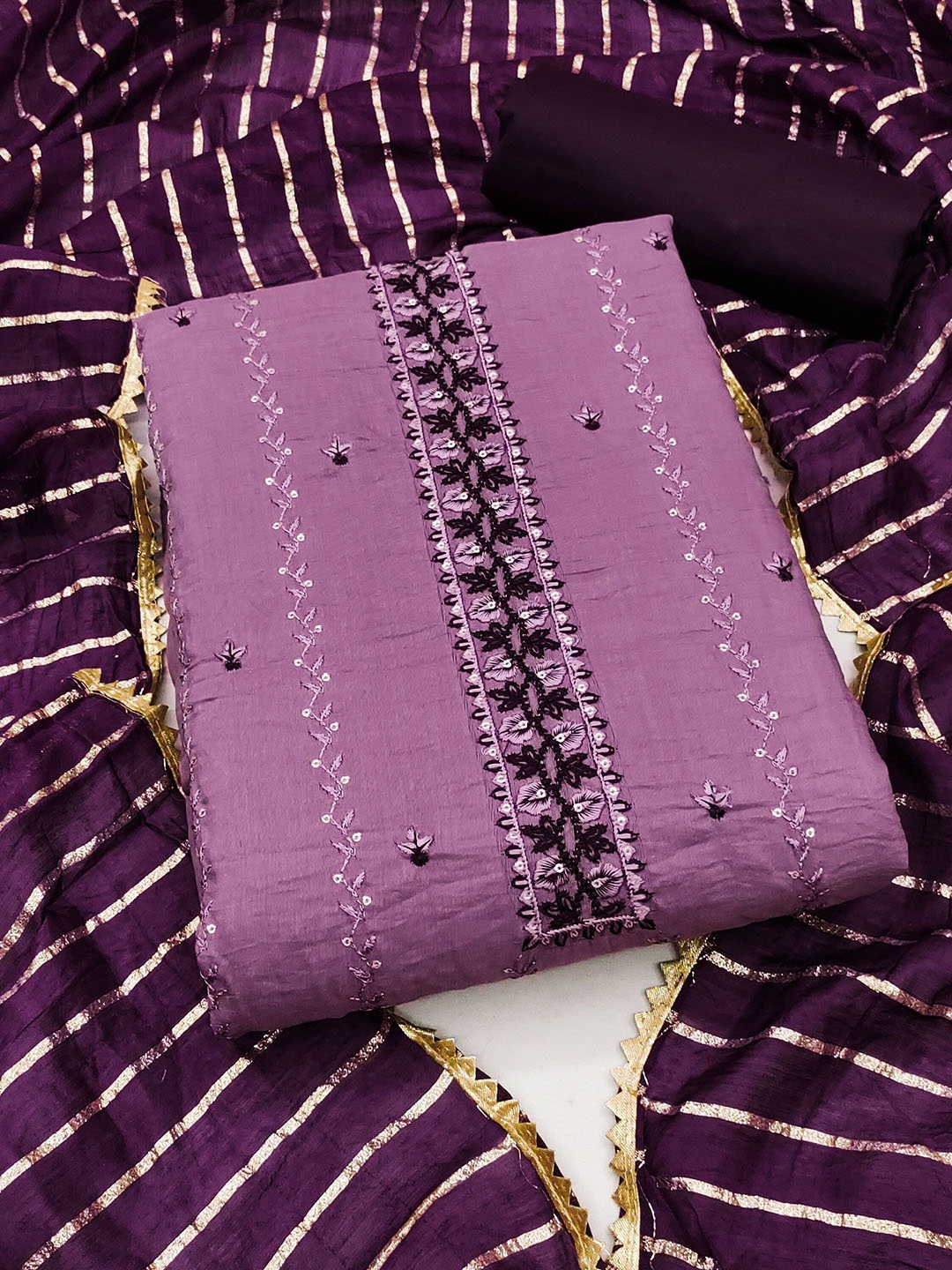 

SAINOOR Embroidered Sequinned Pure Cotton Unstitched Dress Material, Purple