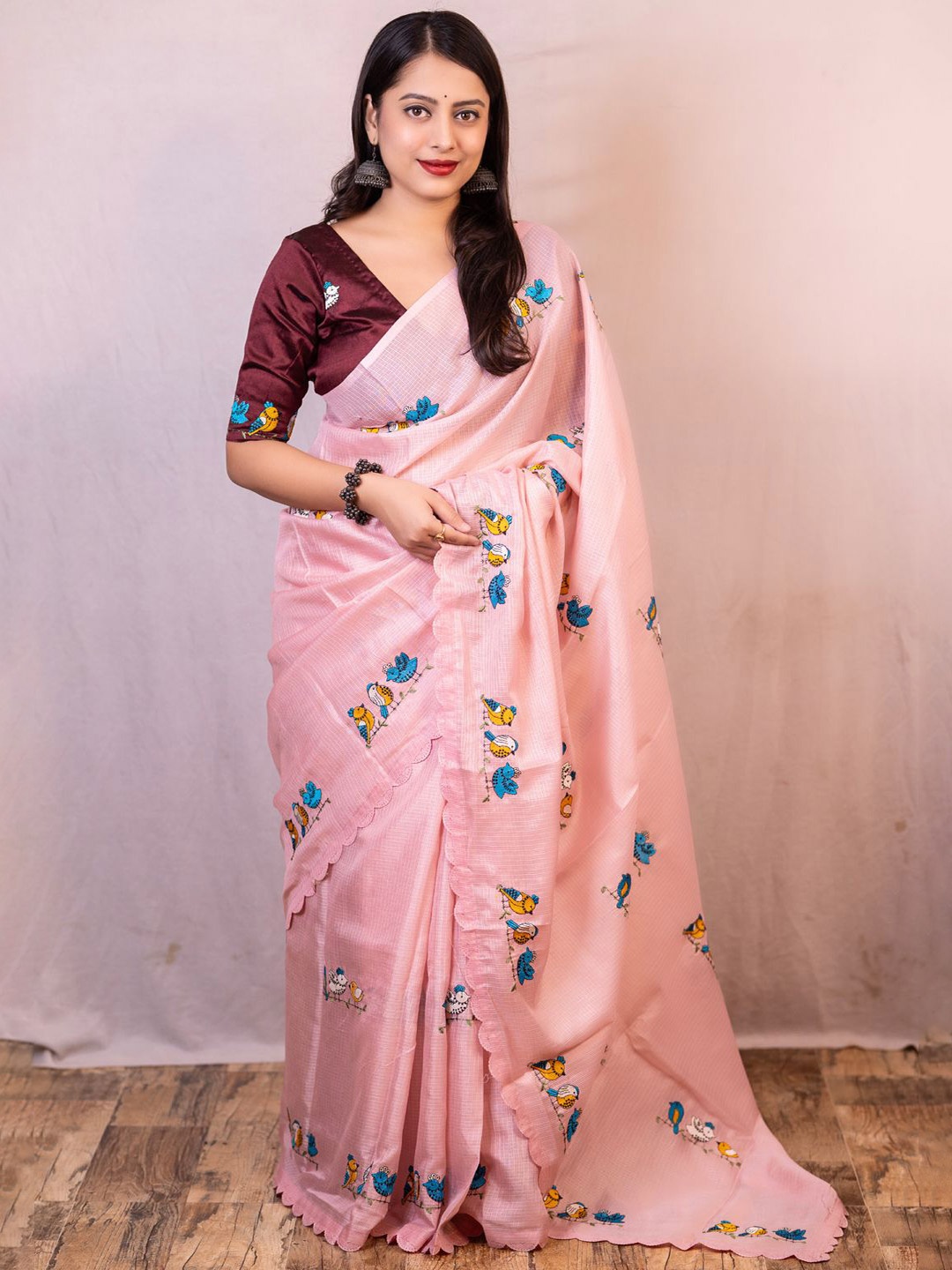 

DIVASTRI Woven Design Embroidered Kota Saree, Pink