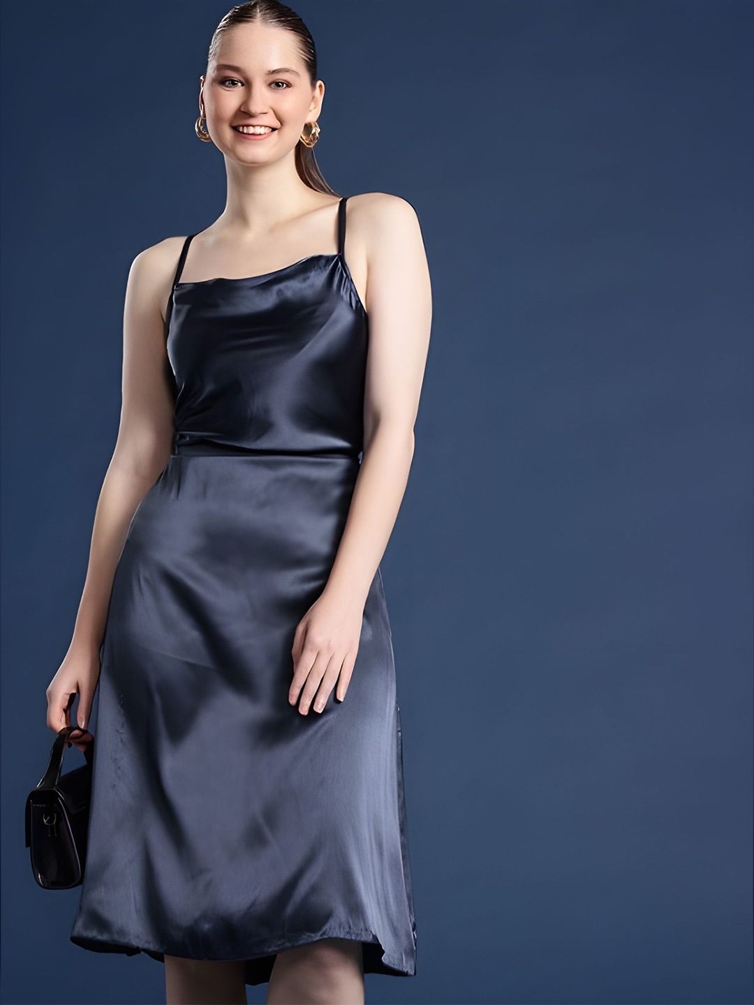 

CORSICA Satin A-Line Dress, Navy blue