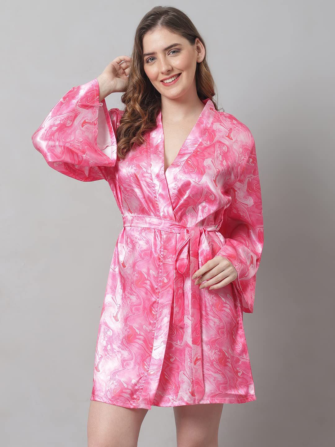 

Dreambe Printed Satin Robe, Pink