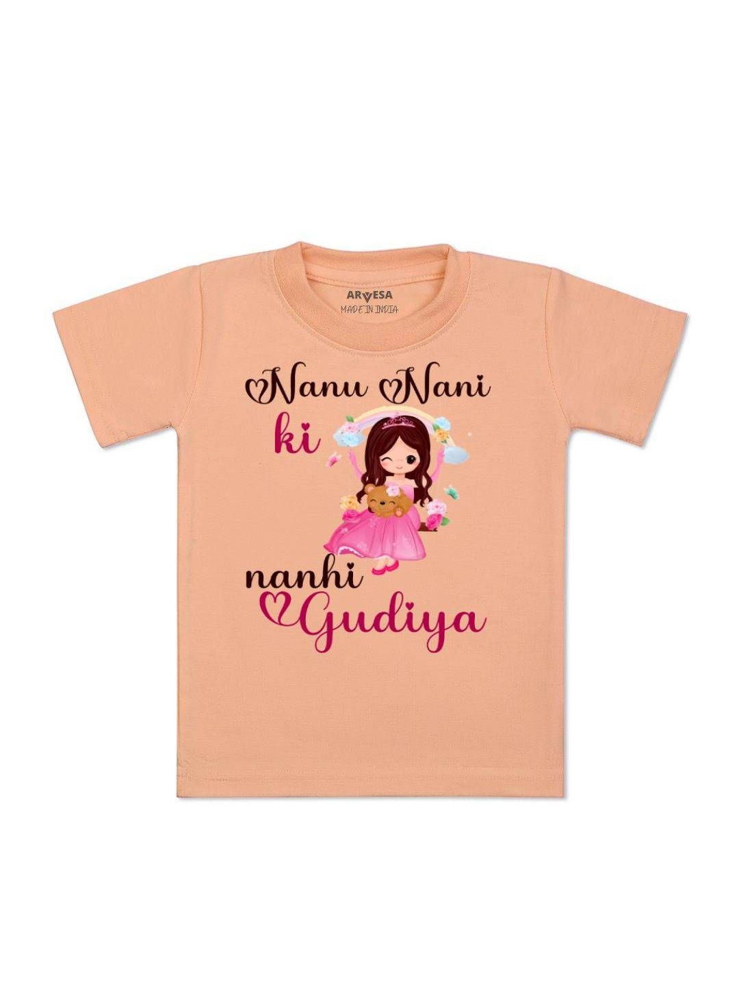 

Arvesa Kids Nana Nani Ki Nani Gudiya Printed Tshirt, Peach