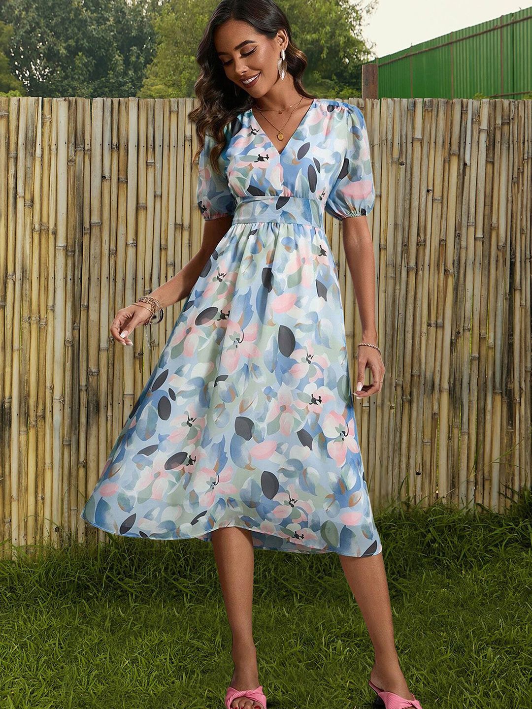 

Moda Rapido Floral Print Applique Fit & Flare Dress, Multi