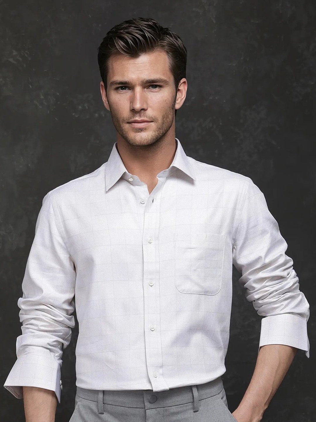 

RARE RABBIT Men Comfort Opaque Checked Casual Shirt, Beige