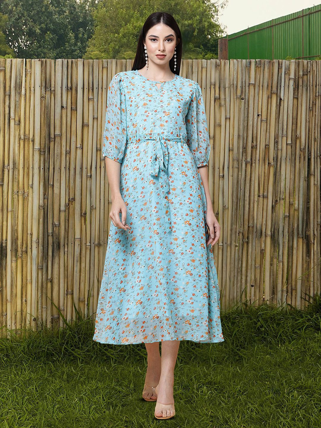 

Moda Rapido Floral Print Applique Fit & Flare Dress, Blue