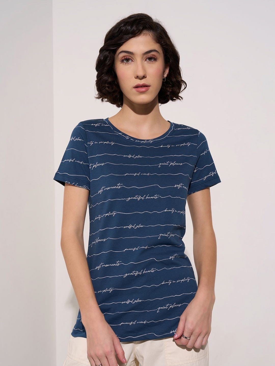 

Honey by Pantaloons Women Printed Pockets T-shirt, Blue