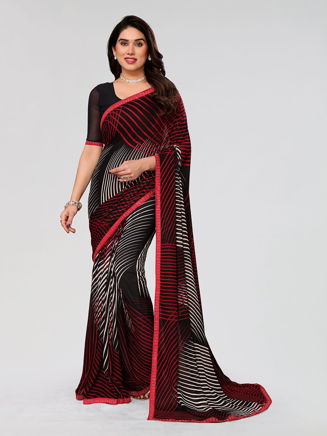 

Moda Rapido Abstract Printed Beads and Stones Saree, Black